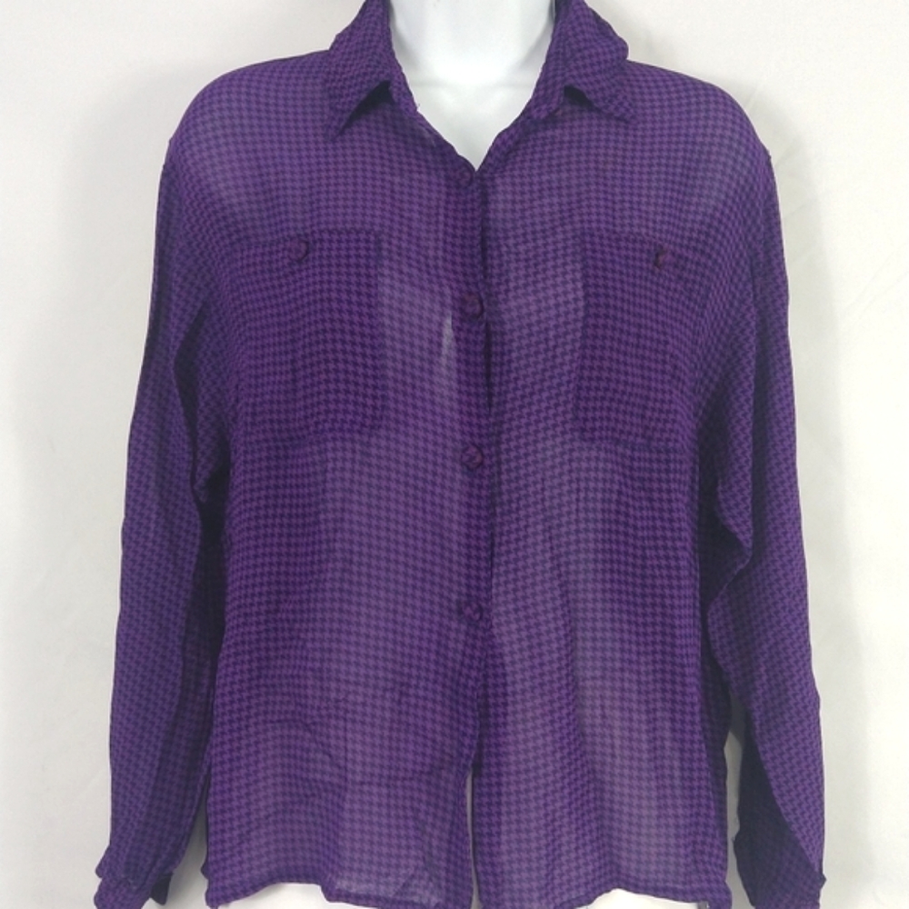 Woman's Long Sleeve Sheer Purple Blouse Size 10